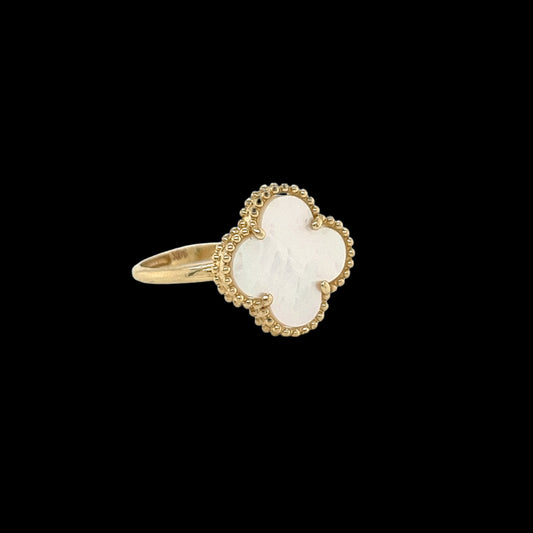 14K Gold Mother Pearl Clover Ring