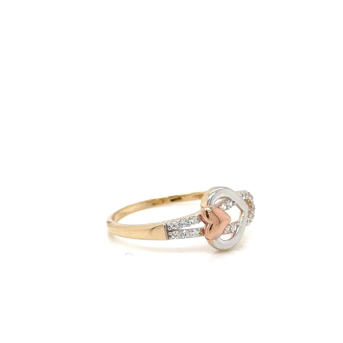 14K Gold Heart Ring with CZ Accents – Two-Tone Romantic Design