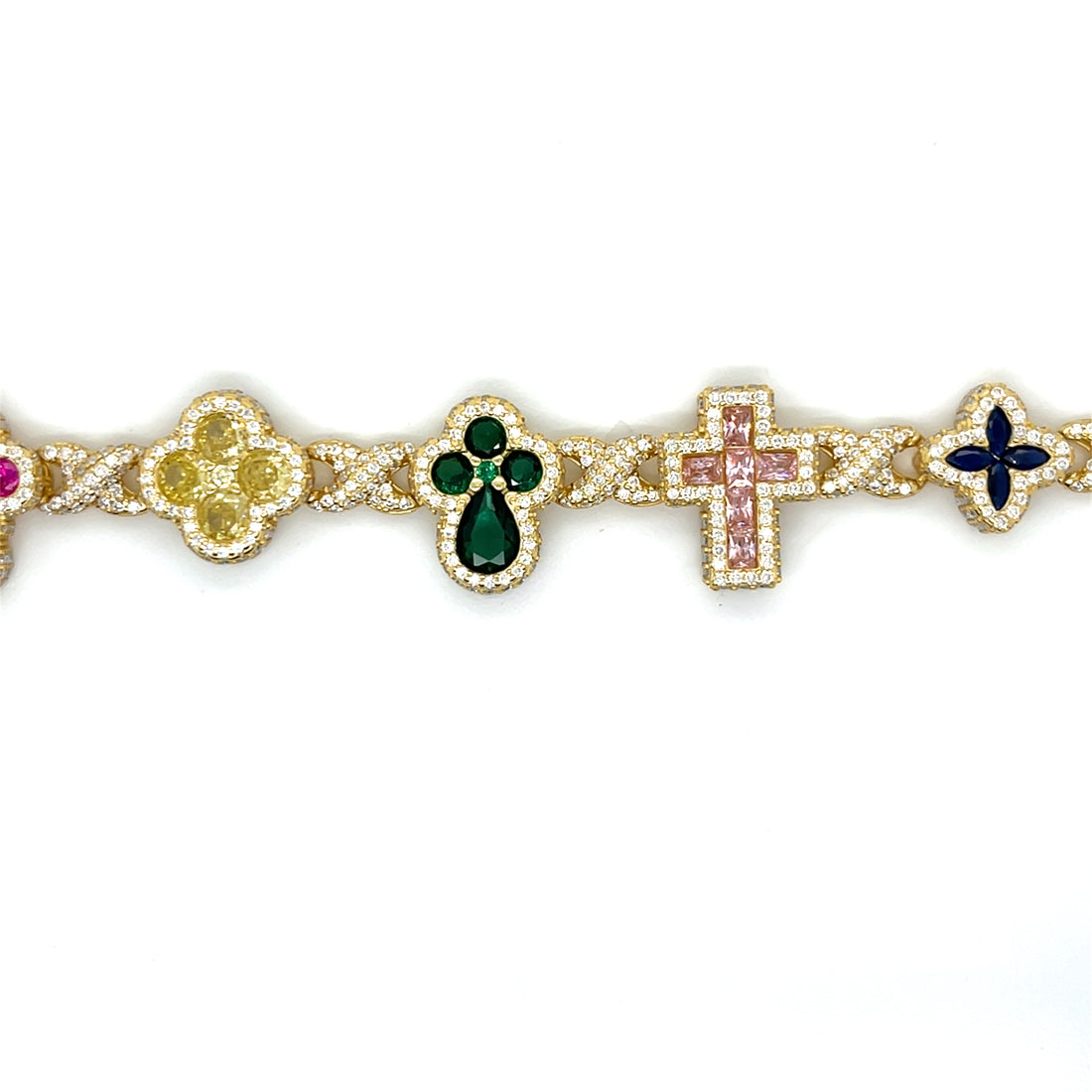 Sterling Silver Multi-Color Cross & Symbol Moissanite Bracelet – Gold & Silver Options