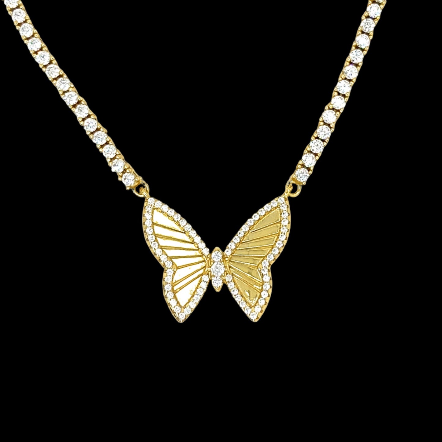 S925 CZ Butterfly Pendant with Tennis Chain Necklace