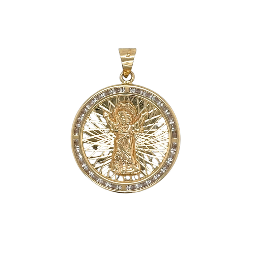 14K Gold Divine Child Baby Divino Nino Jesus Medallion Round Pendant
