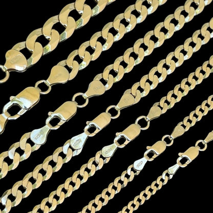 Sterling Flat Curb Pave Cuban Nickel Free Italy Chains Necklaces 18"-24" ; 3-10mm