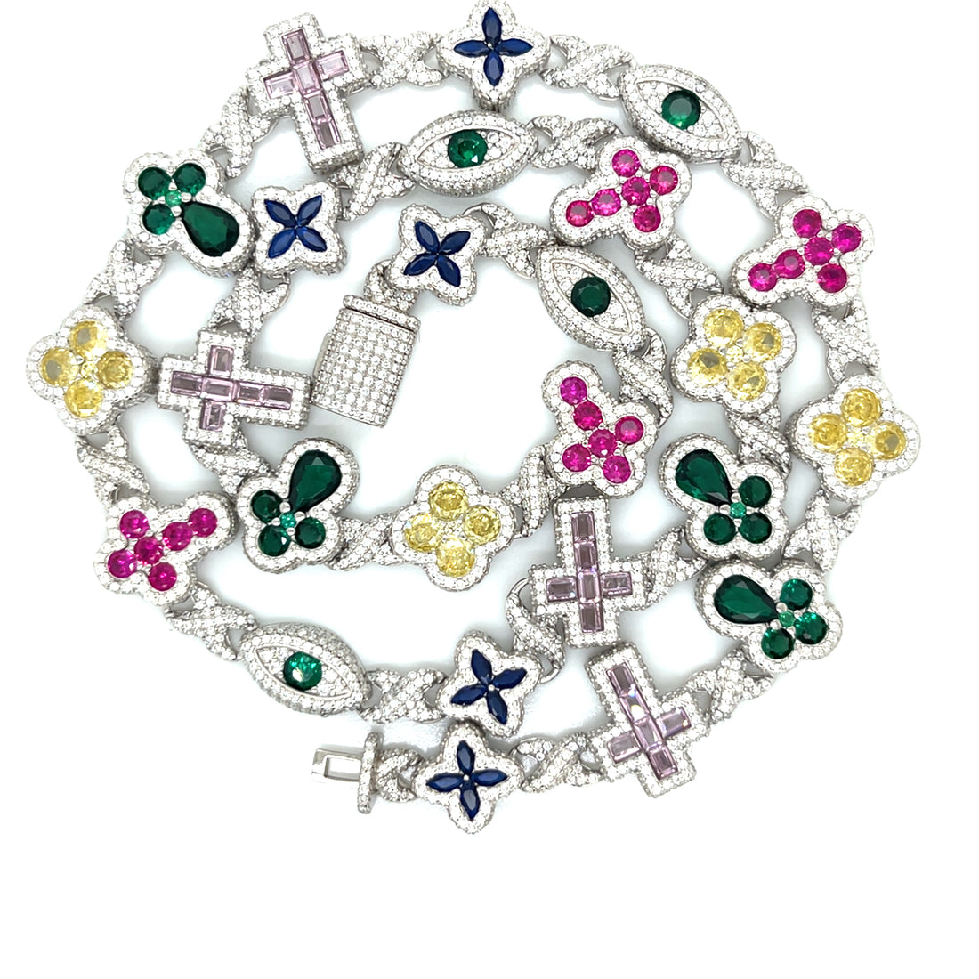 Sterling Silver Multi-Color Moissanite Cross & Symbol Necklace – Gold & Silver Options