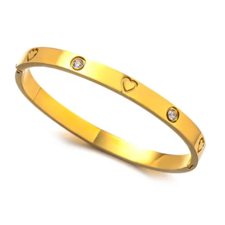 Non-Fading Titanium Steel Electroplated 18K Gold Heart Zircon Buckle Bracelet Bangle