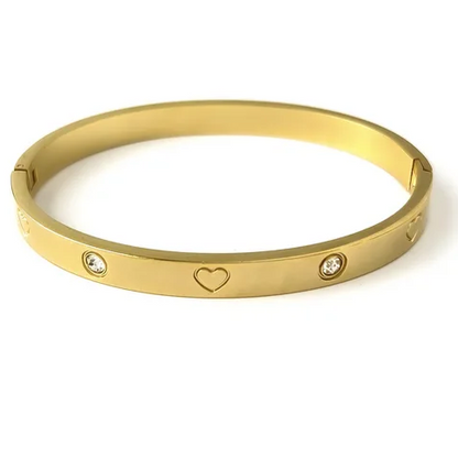 Non-Fading Titanium Steel Electroplated 18K Gold Heart Zircon Buckle Bracelet Bangle