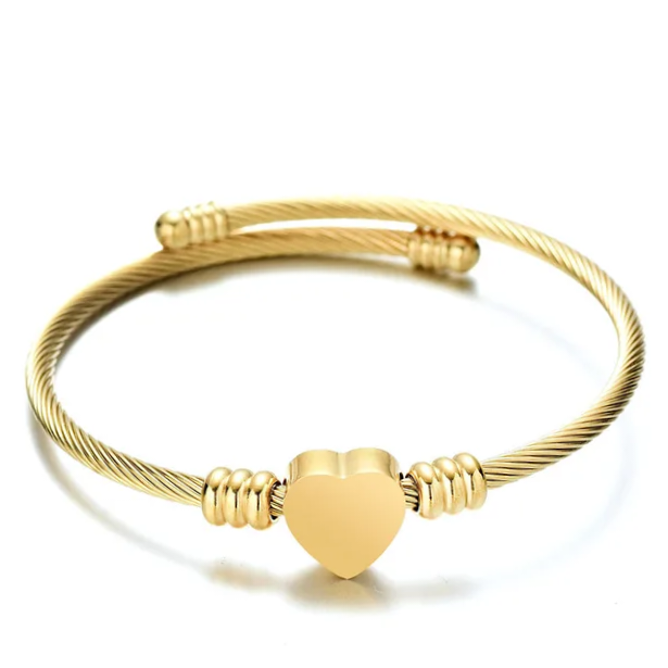 Heart Shape Expandable Elastic Open Adjustable Bangle Bracelet Stainless Steel