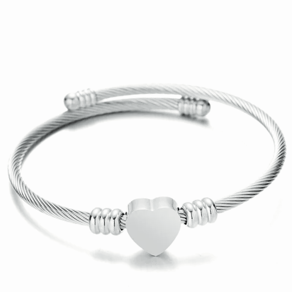 Heart Shape Expandable Elastic Open Adjustable Bangle Bracelet Stainless Steel