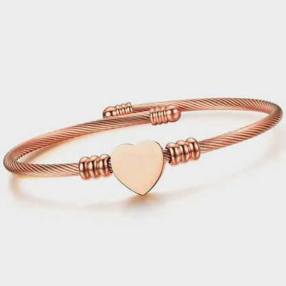 Heart Shape Expandable Elastic Open Adjustable Bangle Bracelet Stainless Steel