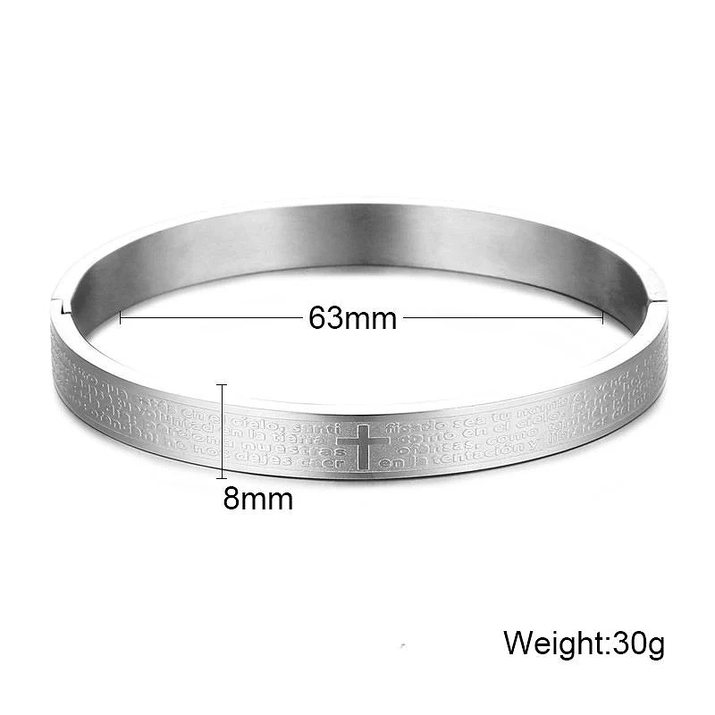 Personalized Stainless steel Christian cross Bible pray bangle bracelet