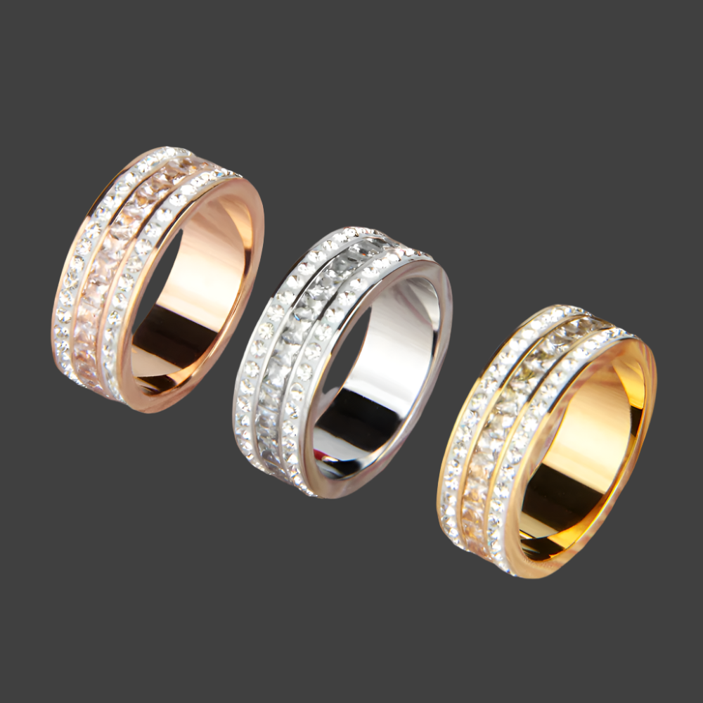 High End Inlaid Stainless Steel Roman Digital 3 raws Shining Bright Cubic Zirconia Rings