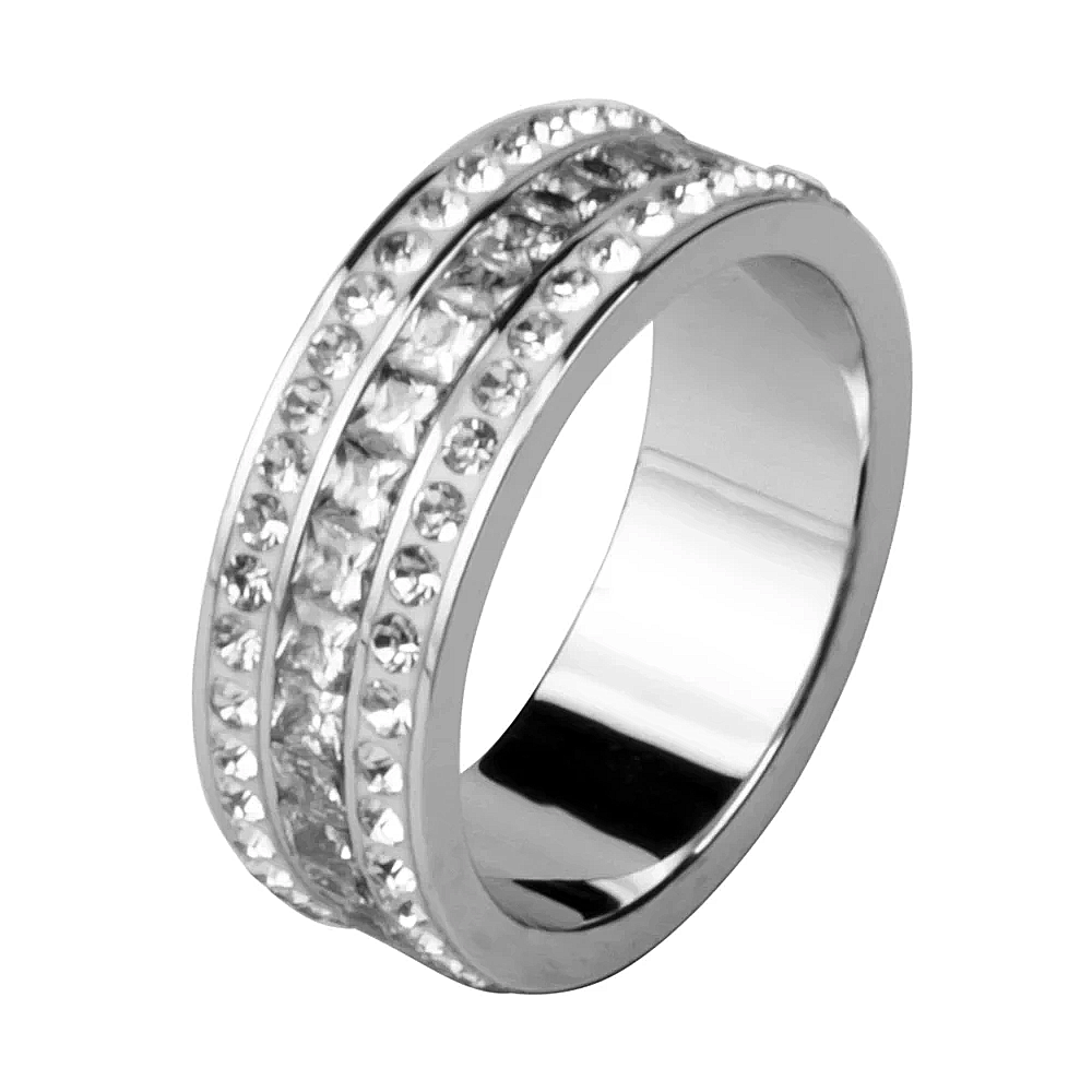 High End Inlaid Stainless Steel Roman Digital 3 raws Shining Bright Cubic Zirconia Rings