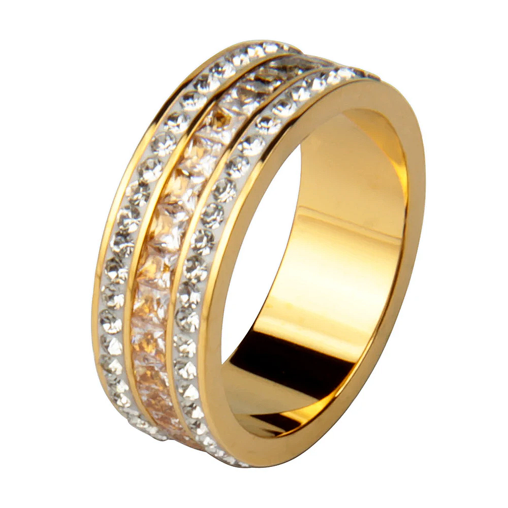 High End Inlaid Stainless Steel Roman Digital 3 raws Shining Bright Cubic Zirconia Rings