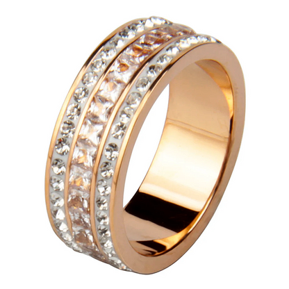 High End Inlaid Stainless Steel Roman Digital 3 raws Shining Bright Cubic Zirconia Rings