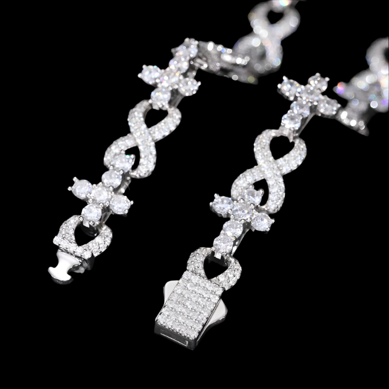 Sterling Silver 925 10mm Infinity Mix Cross Iced Out Cubic Zirconia 18"-24" Chain Necklace - C500029