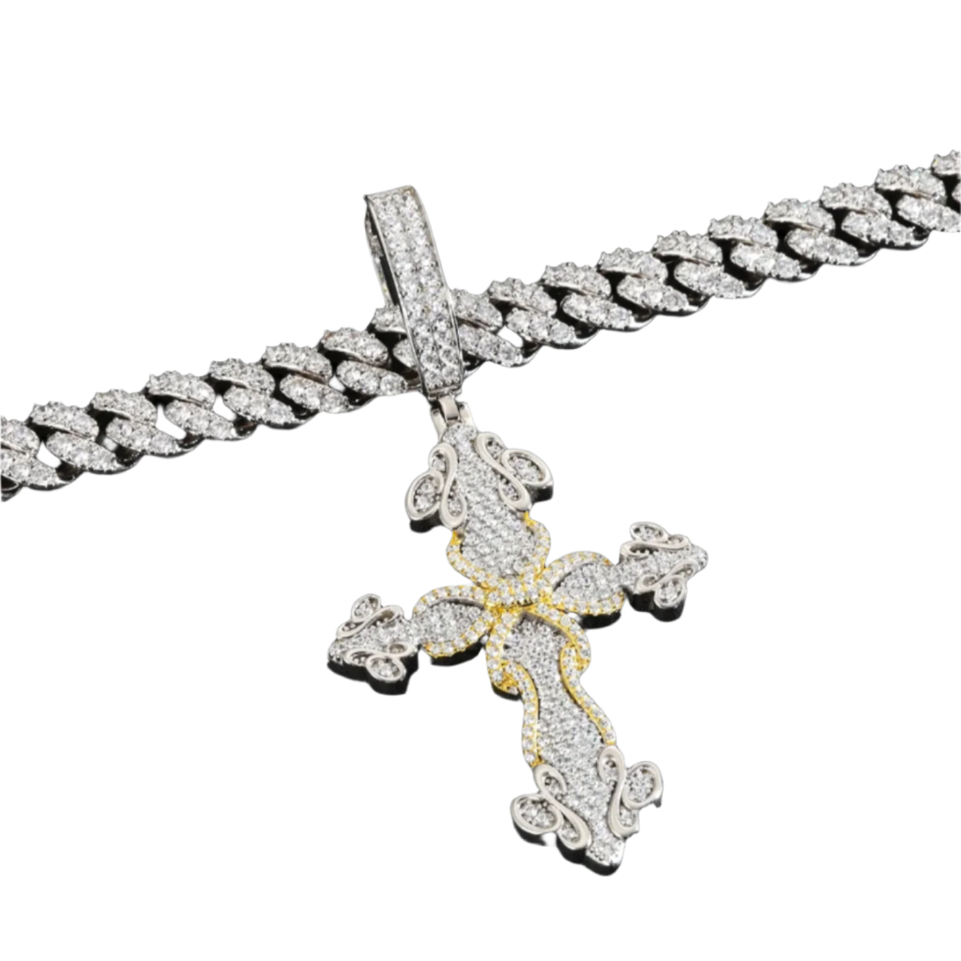 Two Tone 1.45CT Moissanite Sword of Thorns Cross Pendant Charm - M400149-cross