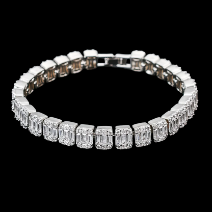 Baguette and Round Moissanite Princess Sterling 925 8mm 8.5"/8" Bracelet - M3013919