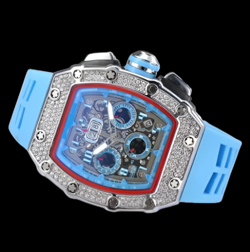 Quartz Men's Watch with Blue Silicon Strap