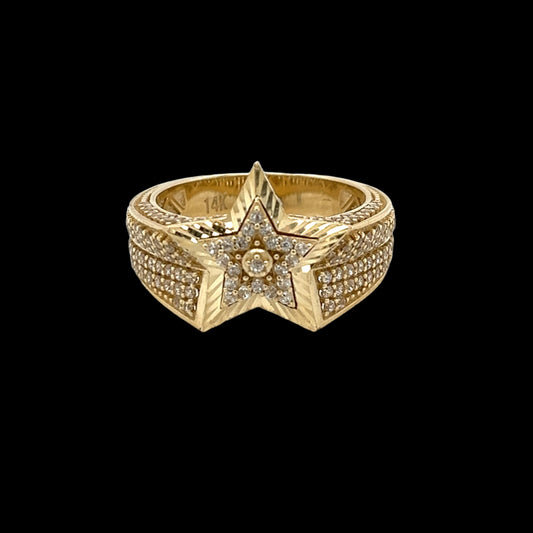 14K Gold 3D Star Ring W/ CZ