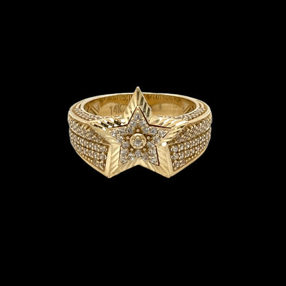 טבעת כוכב 3D זהב 14K עם CZ