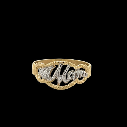 טבעת רגילה ויפהפייה זהב 14K "#1 MOM".