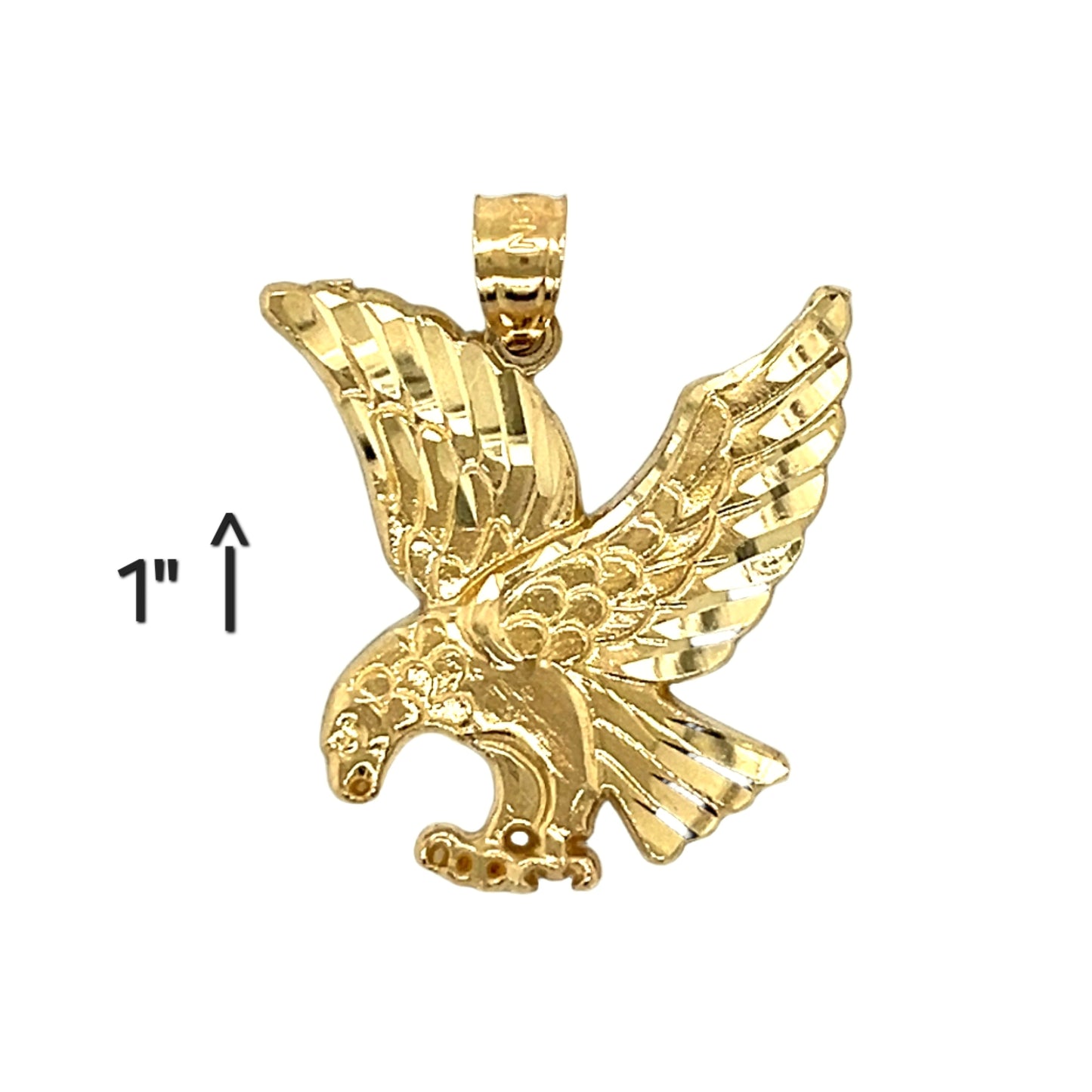 14K Gold Diamond Cut Solid Landing Flying Eagle Pendant 1" Charm