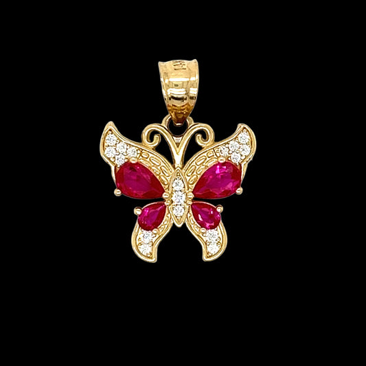 14K Gold Pink Butterfly Pendant