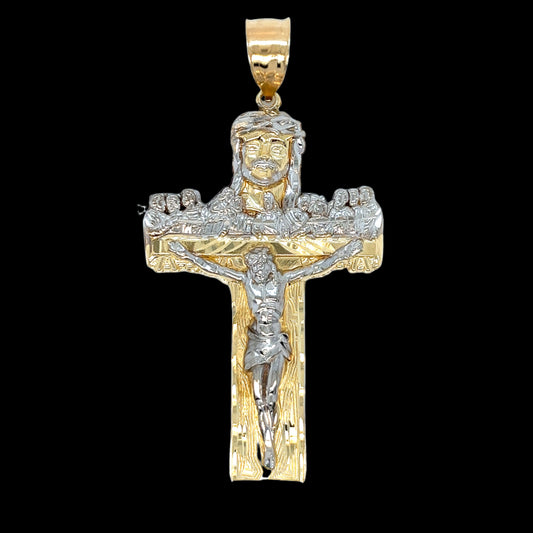 14K Gold Two Tone Jesus Cross Pendant