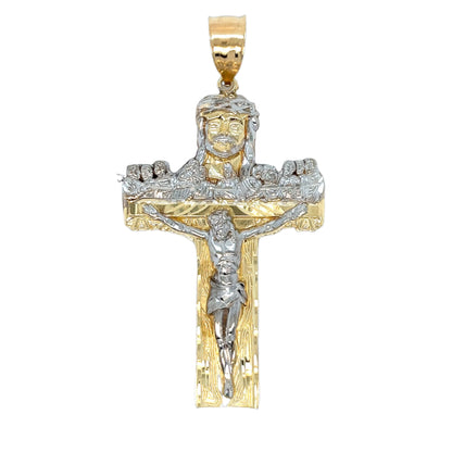 Crucifix 14k Gold Two Tone Jesus Cross Pendant 3" Charm