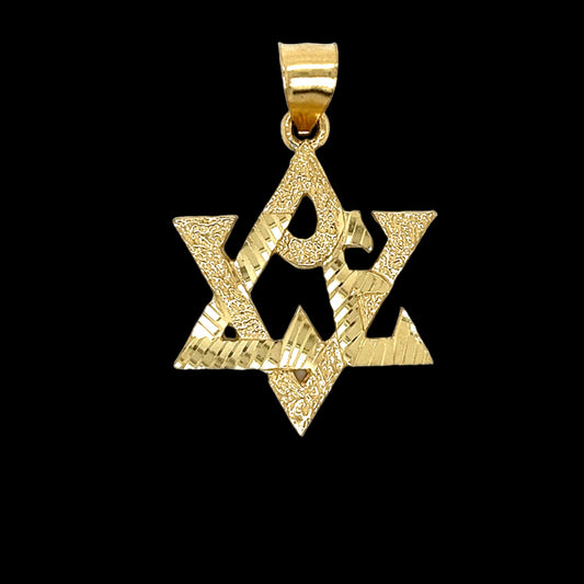 Colgante de estrella de David con corte de diamante liso de oro de 14 quilates de 1,5"