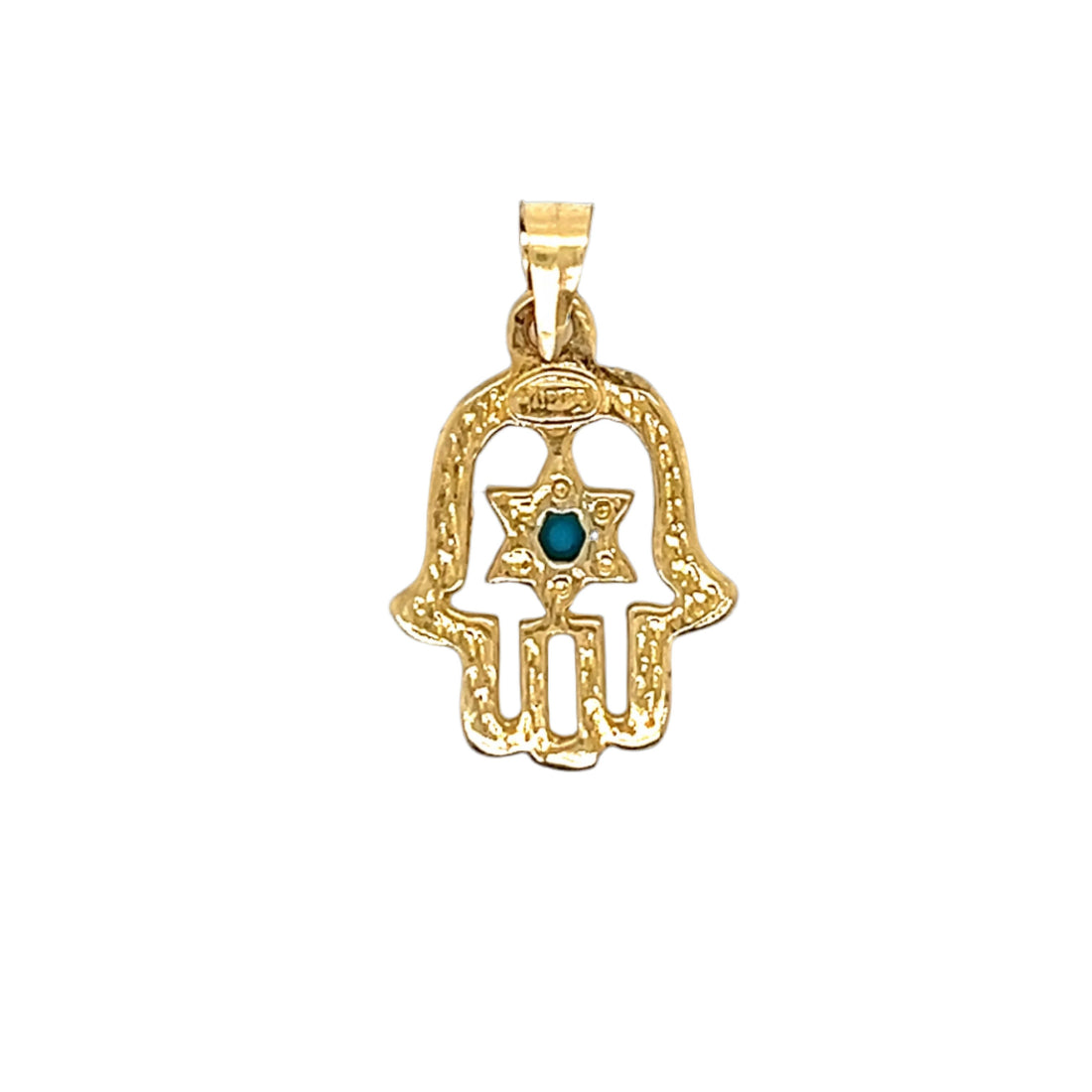 14K Gold Hamsa With Star of David Pendant