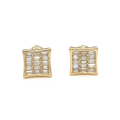 Moissanite Modern Baguette Iced Out Earrings 10k Gold Stud - G207013