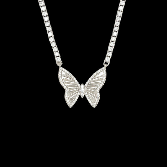 Colgante de mariposa S925 CZ con collar de cadena de tenis