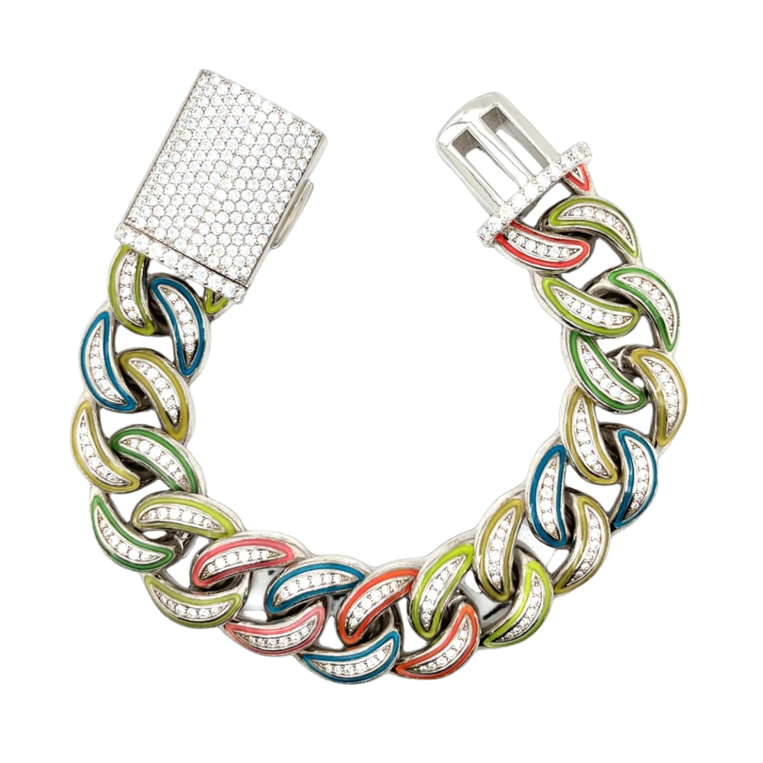 Glow In the Dark Colored Enamel Zirconia Cuban Link Club Party Bracelet