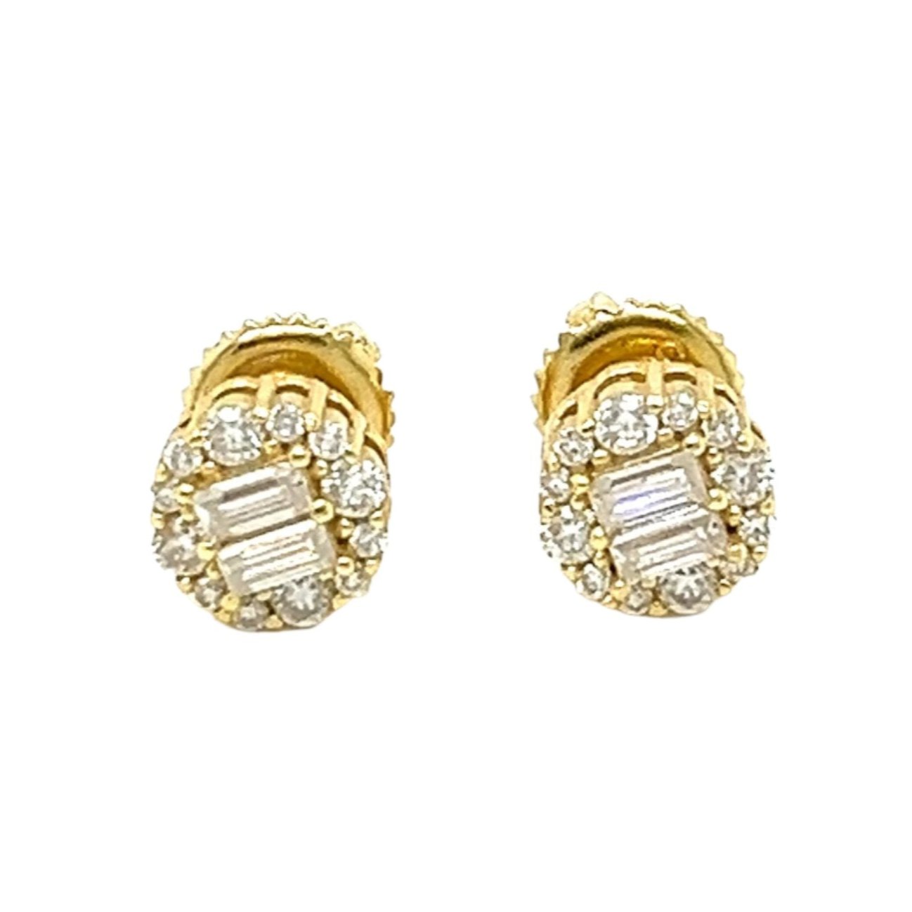 10k Pure Gold with Baguette & Round 0.55CT Moissanite Screw Timeless Earrings - G2054313