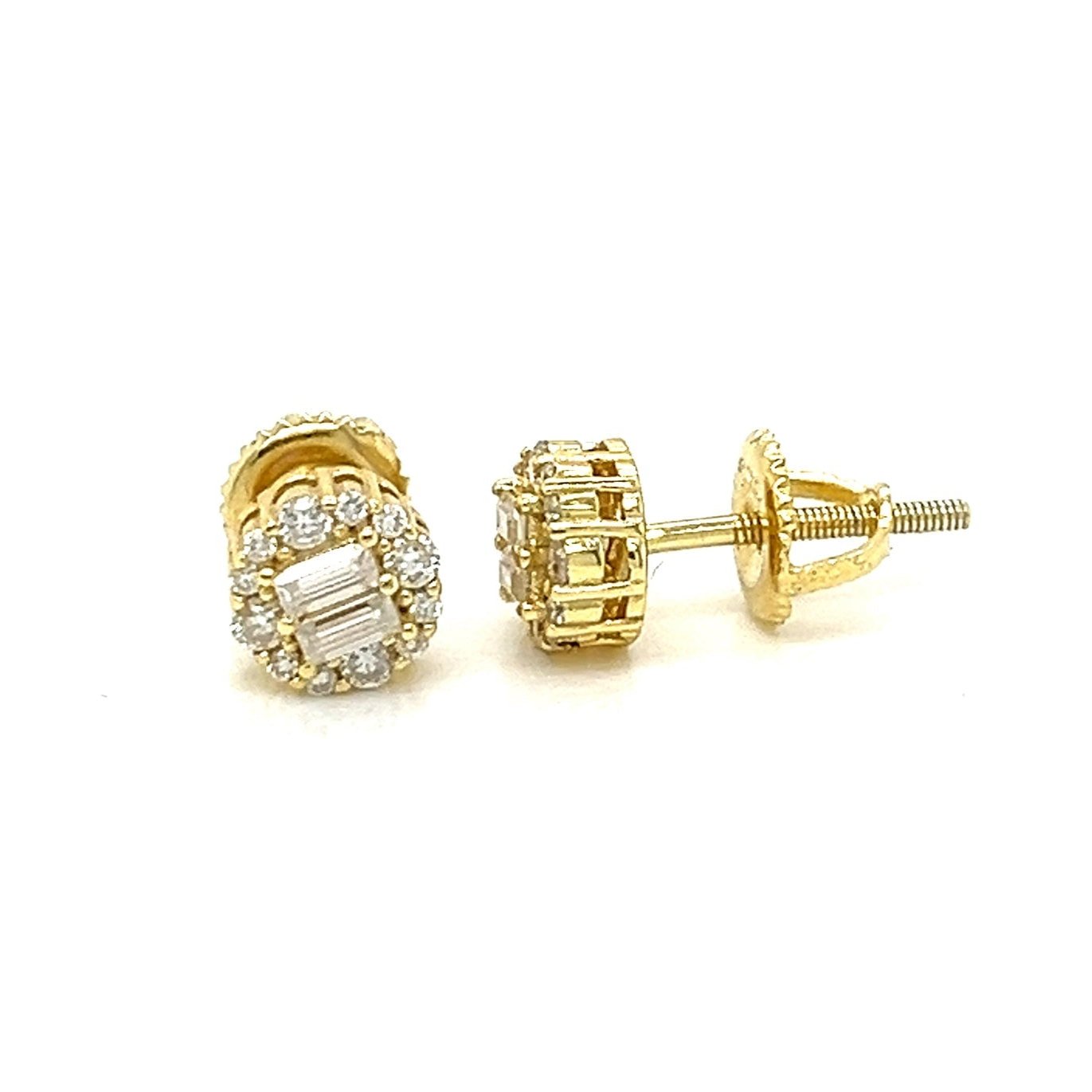 10k Pure Gold with Baguette & Round 0.55CT Moissanite Screw Timeless Earrings - G2054313