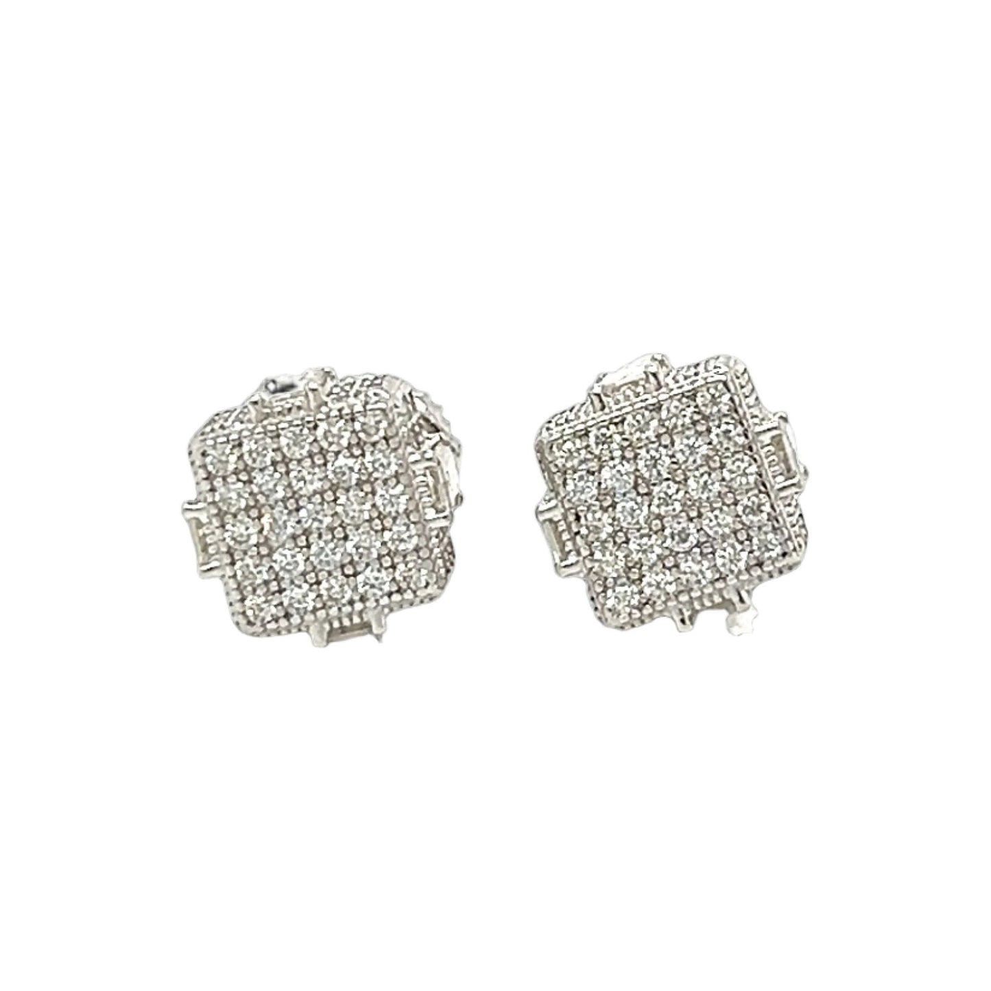 Pave Iced Out 1.49CT Moissanite Sterling 925 Square Screw Earrings - M205289