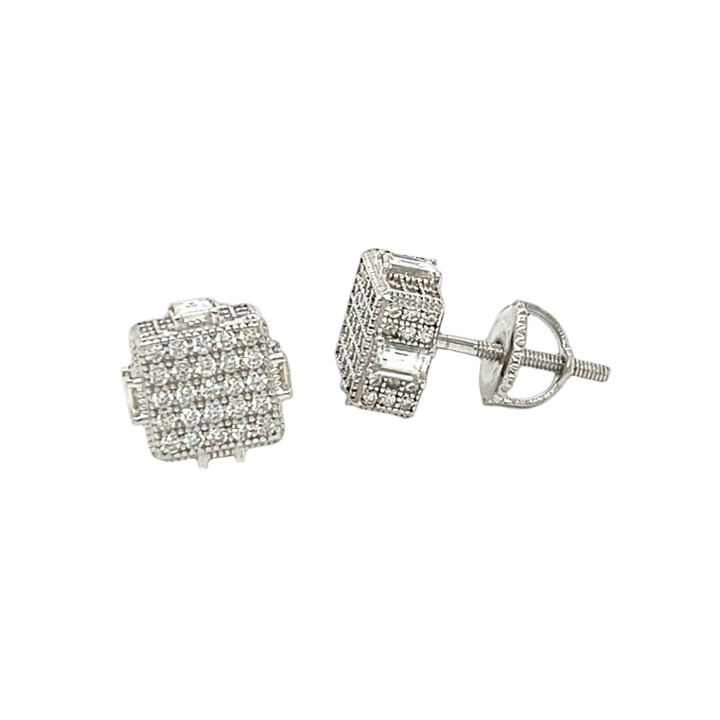 Pave Iced Out 1.49CT Moissanite Sterling 925 Square Screw Earrings - M205289