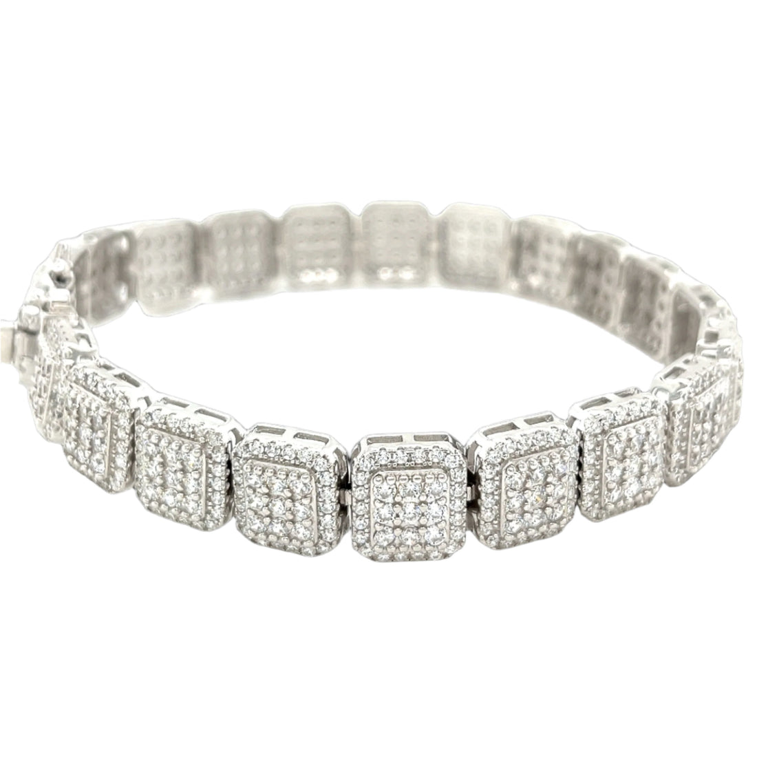 Silver Rhodium Square Cubic Zirconia 8.5" Unisex Bracelet - C303699