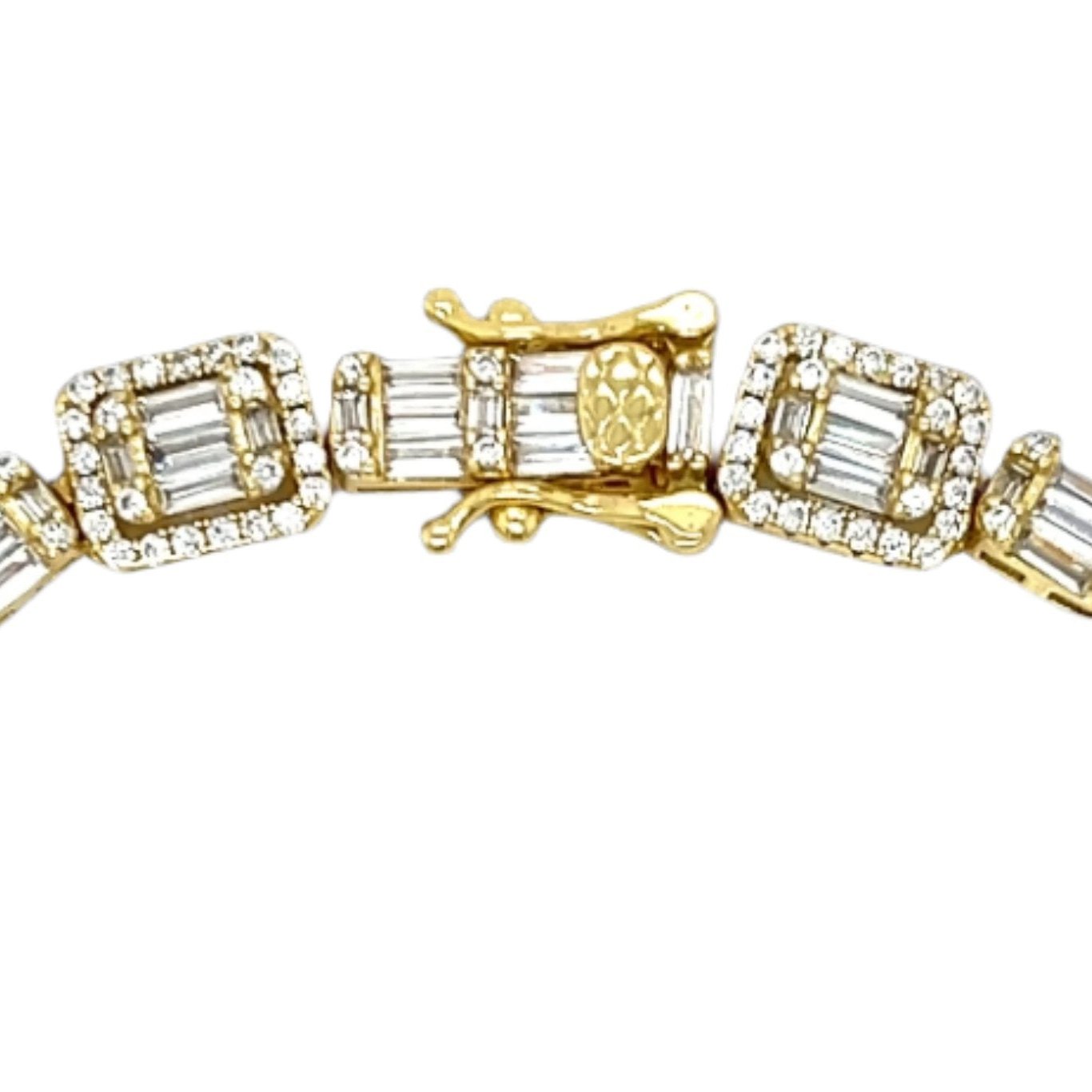 Cluster Unisex 14k Gold plated Baguette Cubic Zirconia 7" Bracelet - C380369