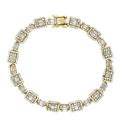 Cluster Unisex 14k Gold plated Baguette Cubic Zirconia 7" Bracelet - C380369