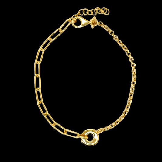14K Gold Plated T-Bar Pendant with Chain and paperclip Bracelet