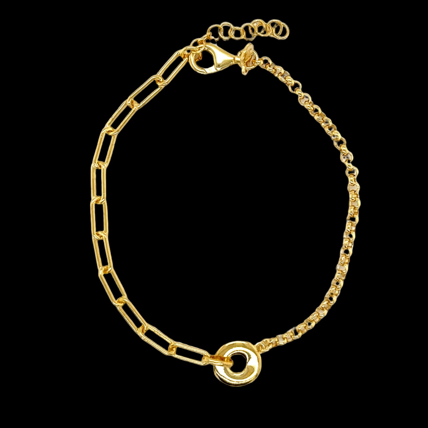 14K Gold Plated T-Bar Pendant with Chain and paperclip Bracelet