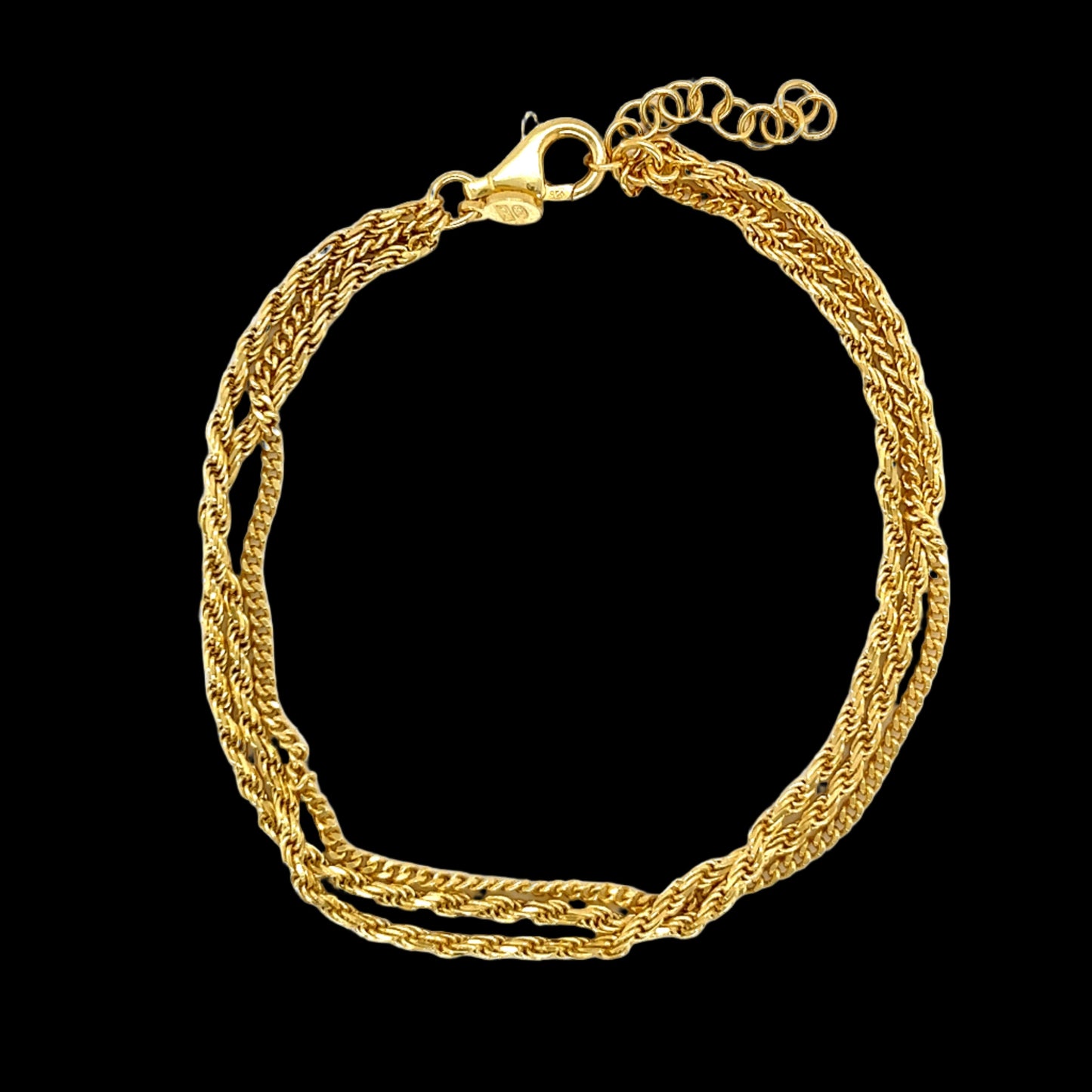 Pulsera Cubana Y De Cuerda Para Bebé De Tres Capas Chapada En Oro De 14 Quilates