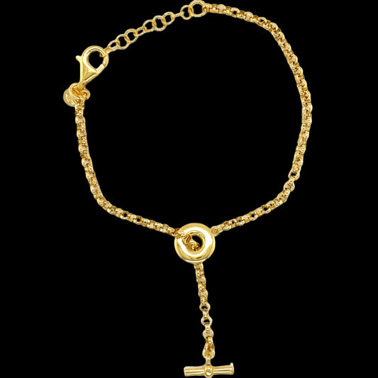 14K Gold T-Bar Pendant Bracelet