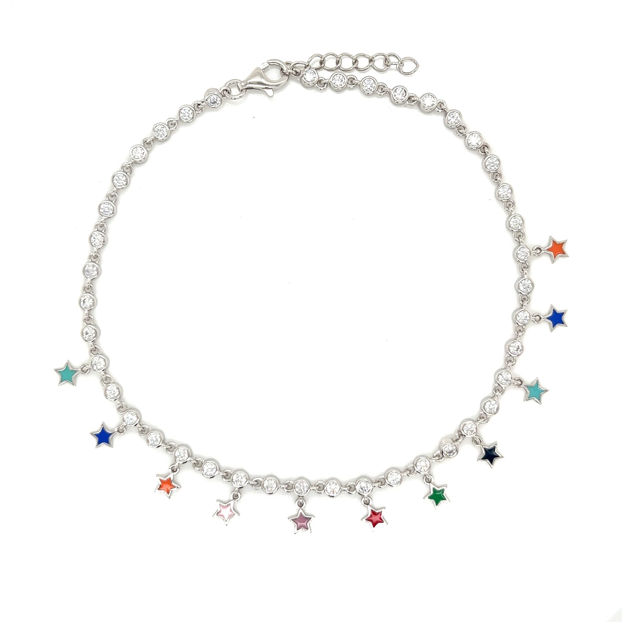 Sterling Silver Colored Enamel Fashionable Dangling Star Anklets