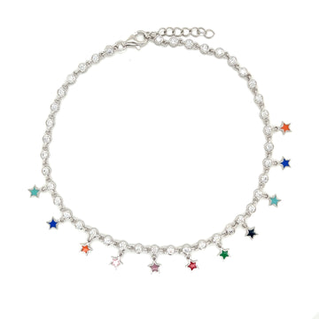 Sterling Silver Colored Enamel Fashionable Dangling Star Anklets