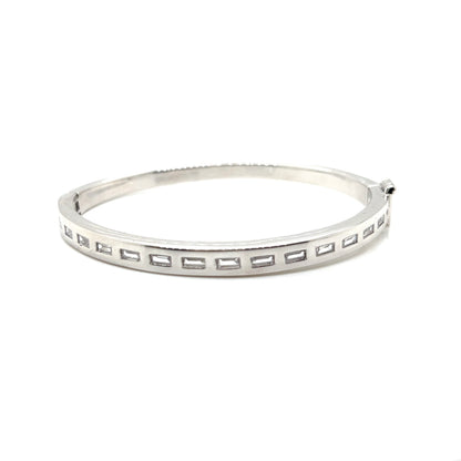 Bangle Baguette Cubic Zirconia Sterling Rhodium Classic Bracelet