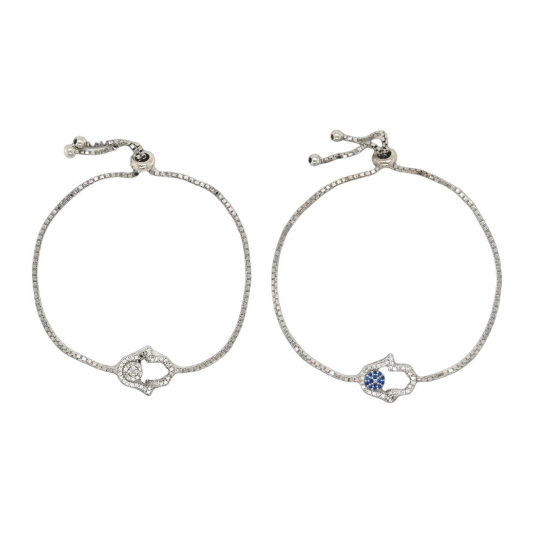 Sterling Adjustable Bracelet Colored Zirconia Hamsa Charm