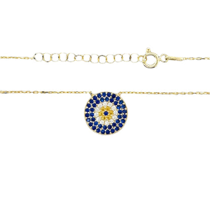 Evil Eye Bead Charm Blue Zirconia 18" Necklace Sterling Chain - C50259