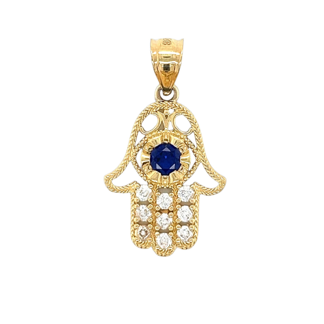 14K Gold Hamsa Pendant With Colored Stone